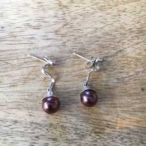 Genuine purple pearl silver earrings
